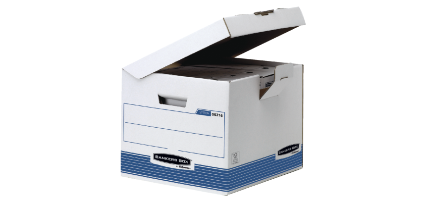 Archiefdoos Bankers Box System flip top kubus wit blauw