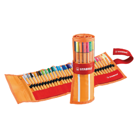 Fineliner STABILO point 88/30 rollerset oranje/rood fijn assorti etui à 30 stuks