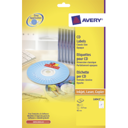 Etiquette CD Avery L6043-25 blanc 50 pièces