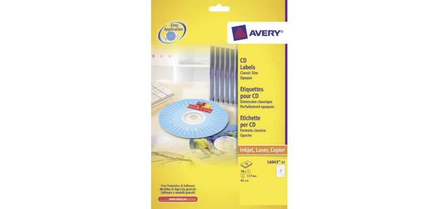 Avery CD Labels L6043-25 White 50 Pieces