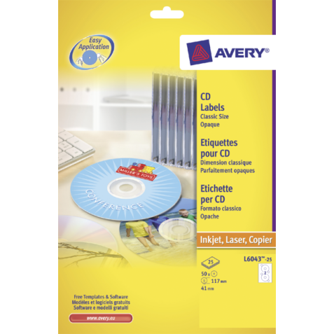 Etiquette CD Avery L6043-25 blanc 50 pièces