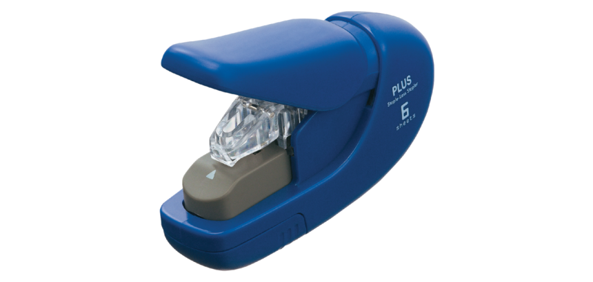 Heftgerät Plus heftet ohne Klammern blau