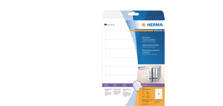 Rückenschilder HERMA 5122 Klein 30x190mm einsteckbar weiß 25 Blatt