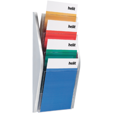 Folderhouder Helit wand 4x A4 zilver