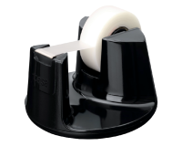 En_portarrollo sobremesa tesa plastico redondo negro para rollos de hasta 33mx19mm