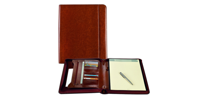 Brepols Palermo luxury A4 zip-up conference folder + brown pad