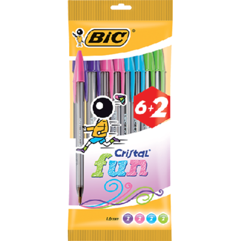 Balpen Bic Cristal Fun large assorti blister à 6+2 gratis