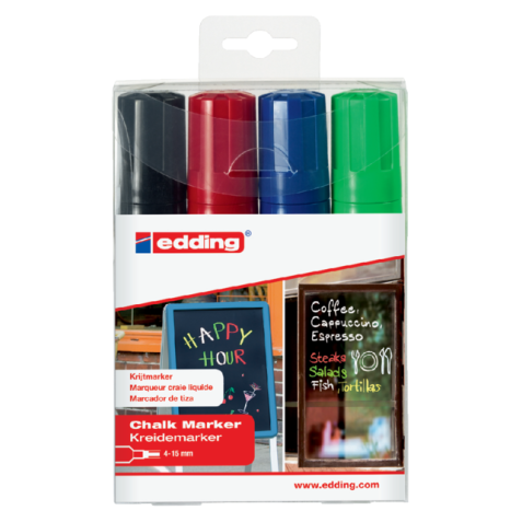Krijtstift edding 4090 window schuin 4-15mm assorti etui à 4 stuks