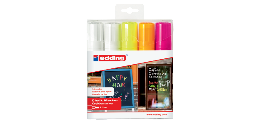 Edding 4090 Chalk Marker Window Bevel 4-15mm Assorted Set of 5 Pieces