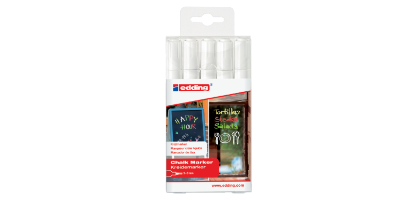 Krijtstift edding 4095 rond 2-3mm wit blister à 5 stuks
