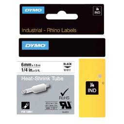 Labeltape Dymo Rhino industrieel krimpkous 6mm zwart op wit