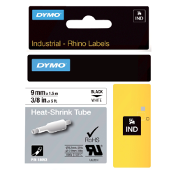 Labeltape Dymo Rhino industrieel krimpkous 9mm zwart op wit