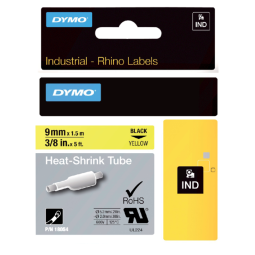 Labeltape Dymo Rhino industrieel krimpkous 9mm zwart op geel