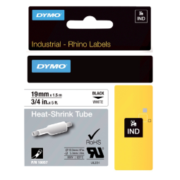 Labeltape Dymo Rhino industrieel krimpkous 19mm zwart op wit