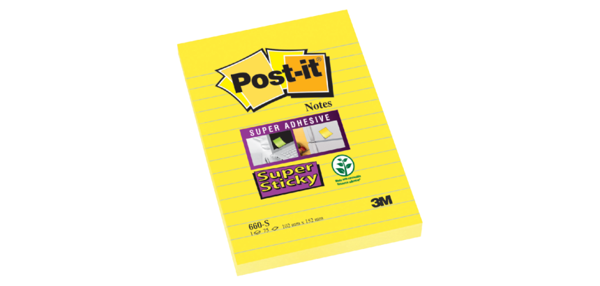 Post-it Super Sticky Notes 660 102x152mm Yellow Lined 75 Sheets