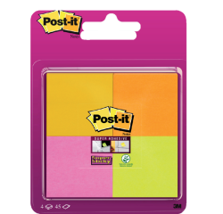 Bloc-mémos Post-it 6910 Super Sticky 51x51mm assorti 4 pièces