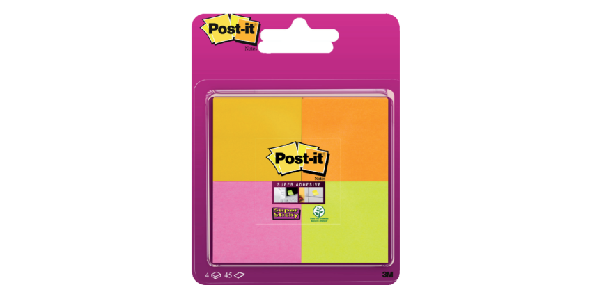 Bloc-mémos Post-it 6910 Super Sticky 51x51mm assorti 4 pièces