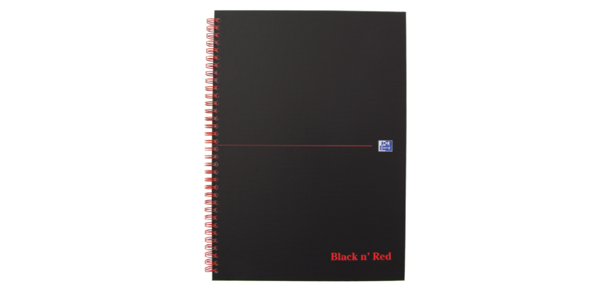 Oxford BLACK N' RED Spiralbuch aus Karton, 140 Seiten A4, kariert 5 mm