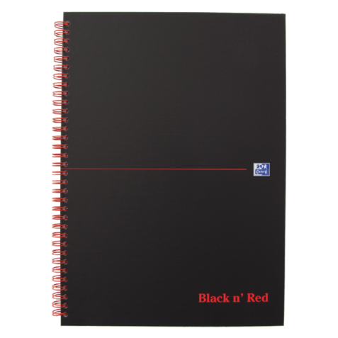 Oxford BLACK N' RED cahier spiralé en carton, 140 pages ft A4, quadrillé 5 mm