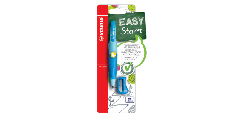 STABILO EASYergo Druckbleistift 3,15mm HB für Linkshänder hellblau/dunkelblau + Anspitzer Blister