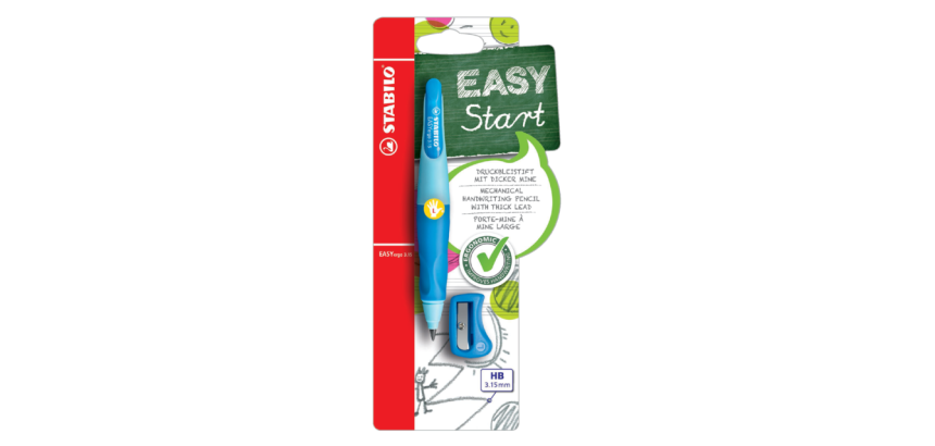 STABILO EASYergo Druckbleistift 3,15mm HB für Linkshänder hellblau/dunkelblau + Anspitzer Blister