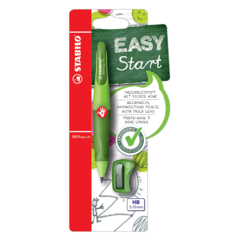 Portemine STABILO EASYergo 3,15mm HB droitier vert clair/foncé + taille-crayon blister