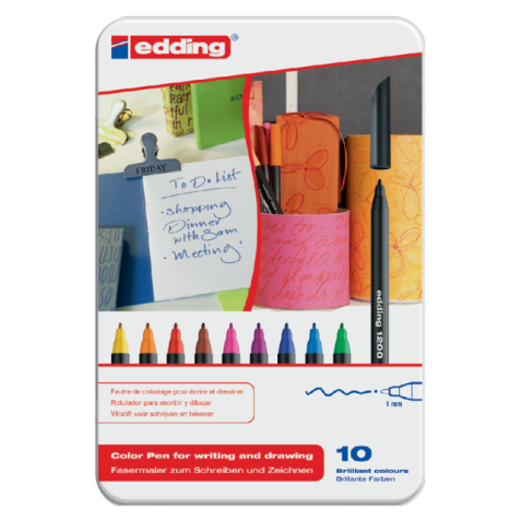 Fineliner edding 1200 fijn assorti blik à 10 stuks