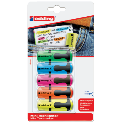 Surligneur edding 7 Mini 5 pièces assorti blister