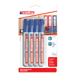 Viltstift edding 3000 rond 1.5-3mm blauw blister à 4 stuks