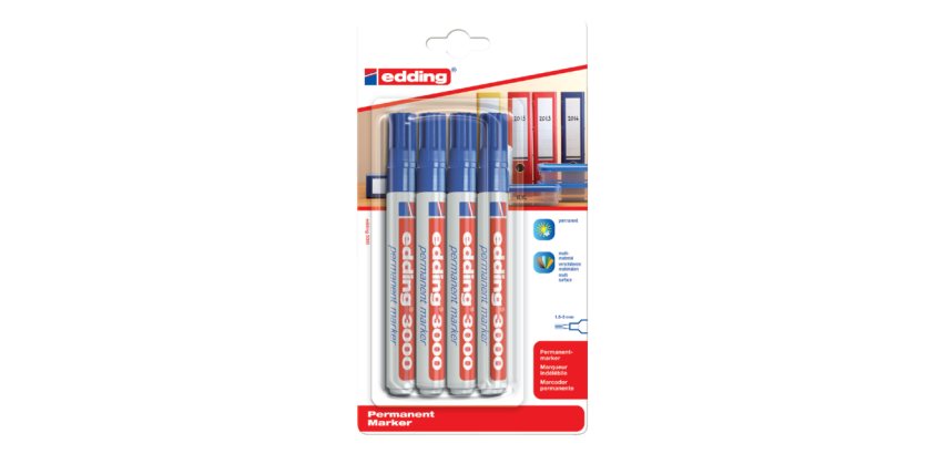 Edding 3000 Rundspitze 1,5-3mm Blau Blister 4 Stück