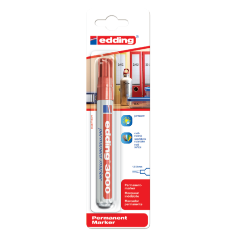 Marqueur edding 3000 Pointe ogive 1,5-3mm rouge sous blister