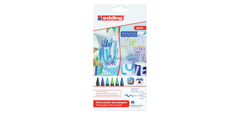 Edding 4200 Porcelain Brush Pen, Cool Colors, Set of 6 Pieces