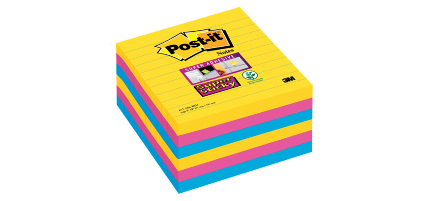 Bloc-mémos Post-it 675 Super Sticky 101x101mm Rio 6 pièces