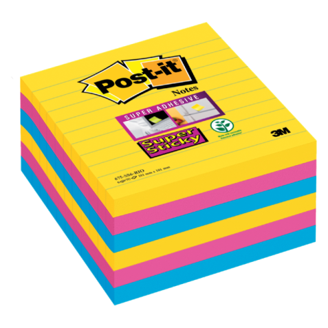 Memoblok Post-it 675 Super Sticky 101x101mm lijn Rio 6 stuks