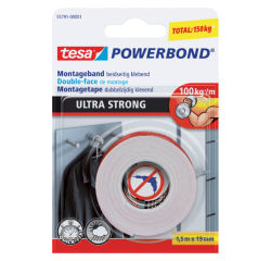 Plakband tesa® Powerbond Ultra Strong dubbelzijdig 1,5mx19mm wit