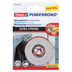 Plakband tesa® Powerbond Ultra Strong dubbelzijdig 1,5mx19mm wit