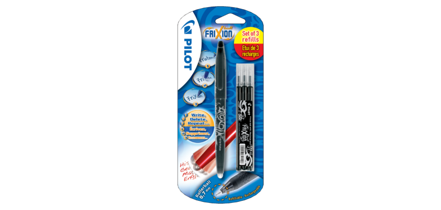 Rollerpen PILOT friXion medium zwart blister à 1 stuk + 3 vullingen