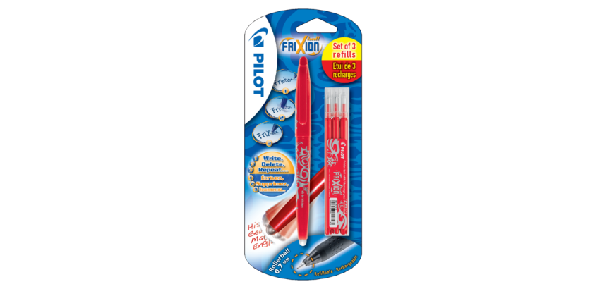 Roller PILOT FriXion Medium rouge blister + 3 recharges rouge