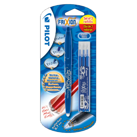 Roller PILOT FriXion Medium bleu 1 pièce + 3 recharges