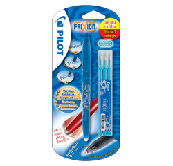 Roller PILOT FriXion Medium bleu clair blister 1 pièce + 3 recharges
