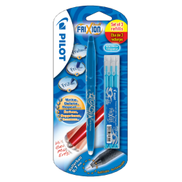 Rollerpen PILOT friXion medium lichtblauw blister à 1 stuk + 3 vullingen