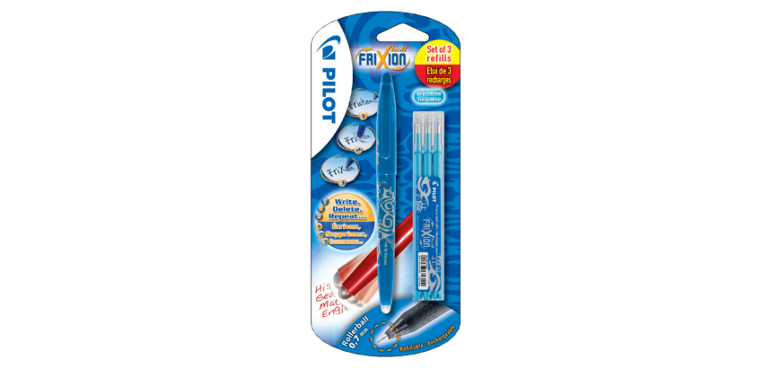 Roller PILOT FriXion Medium bleu clair blister 1 pièce + 3 recharges