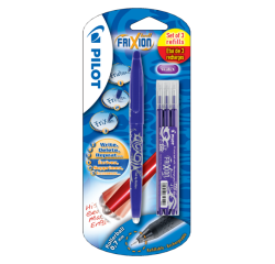 Rollerpen PILOT friXion medium paars blister à 1 stuk + 3 vullingen