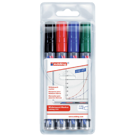 Viltstift edding 250 whiteboard rond 1.5-3mm assorti etui à 4 stuks