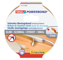 Dubbelzijdige montagetape tesa® Powerbond Small 5mx9mm wit 2 stuks