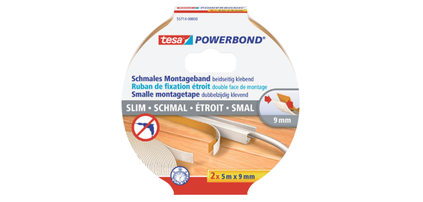 Ruban adhésif double-face tesa® Powerbond Small 5mx9mm blanc 2 rouleaux