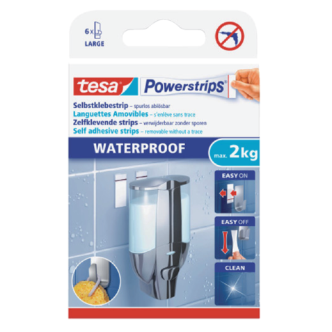 Languette adhésive Powerstrips® waterproof LARGE double face 2kg 6 pièces