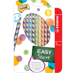 Crayons de couleur STABILO 331 Easycolors gaucher + taille-crayon assorti étui 12 pièces