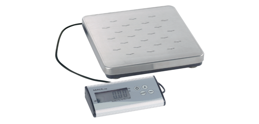 MAULcargo package scale up to 50kg metal plate 27x27cm + 9V battery silver