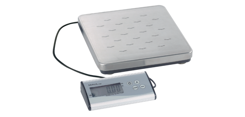 Pèse-paquet MAULcargo jusqu'à 50kg plateau en métal 27x27cm + batterie 9V argent